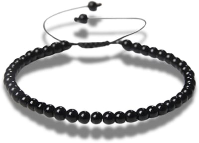 Armband - natuursteen - 4 mm - onyx - 16 tot circa 21 cm - zwart glanzend - in lengte verstelbaar