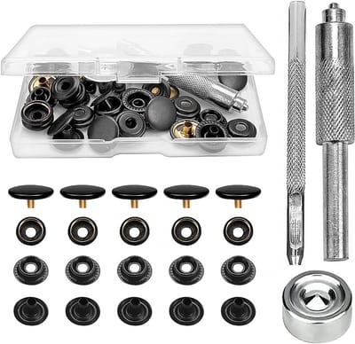 Set van 43 metalen drukknoopjes van 15 mm voor leer, inclusief bevestigingsgereedschap voor kleding, tassen en handwerk