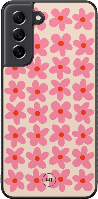 Hoesje geschikt voor Samsung Galaxy S21 FE - Retro Blooms - TPU Hard Case Backcover - Roze - Mooie Telefoonhoesjes