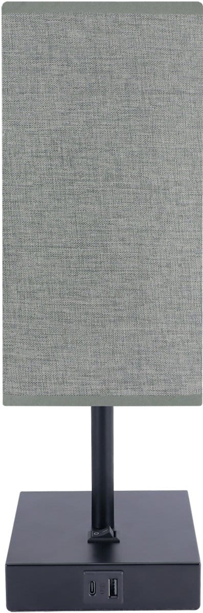 SANTI - Tafellamp - Nachtlamp - Textiel - Grijs/zwart - E14 Fitting - 1 x USB A - 1 x USB C - Rechthoek