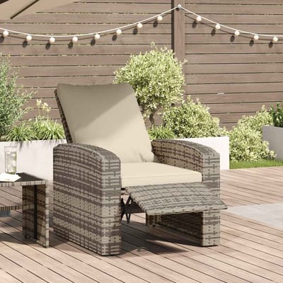 vidaXL - Tuinstoel - verstelbaar - met - kussens - poly - rattan - lichtbruin