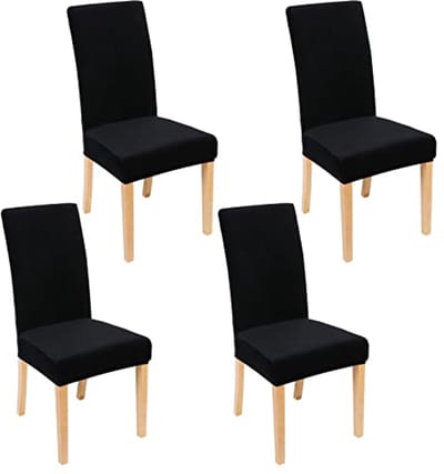 Zachte Velours Stoelhoezen voor Eetkamerstoelen, Afneembaar en Wasbaar, Set van 4, Zwart