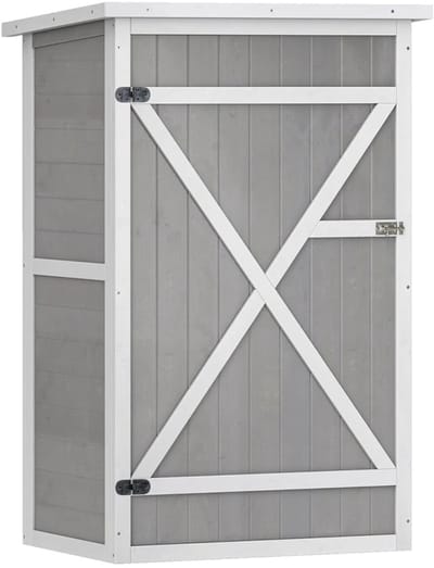 Houten Tuinschuur - 75x56x115 cm - Tuinhuis - Tuinkast - met Planken - Gereedschapsschuur - Opslagruimte Tuin - Tuingereedschap Bewaren - Weerbestendig - Grijs