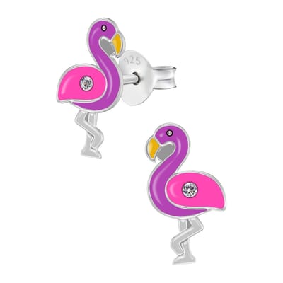 Welovesilver - zilveren oorstekers kinderen - flamingo design - 925 zilver