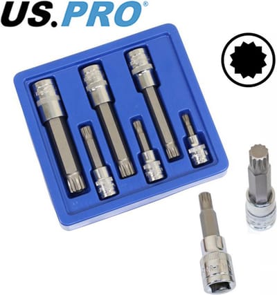 Triple Square doppenset / Spline - veeltand doppenset M6 - M8 - M10 - M12 - M14 en M16 met boring (6-delig)