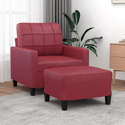 vidaXL - Fauteuil - met - voetenbank - 60 - cm - kunstleer - wijnrood