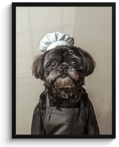 Poster in lijst - Fotolijst 50x70 cm - Posters - Kokskleding - Zwart - Hondje - Posterlijst zwart - Decoratie - Wanddecoratie woonkamer - Muurdecoratie slaapkamer