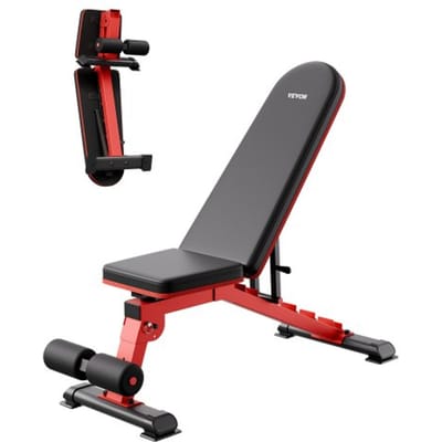 VEVOR Gewicht Bankdrukken (544 kg Laadvermogen) voor Full Body Workout, Verstelbare Sit-up Bank voor Krachttraining in de Home Gym, Vlakke Bank met Snel Opvouwen en Snelle Verstelling