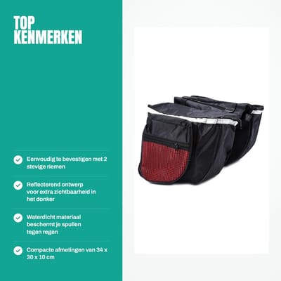 Dailygoods- Fietstas Dubbel 25L Waterdicht - Achtertas - Reflecterend Ontwerp - Eenvoudige Installatie - Geschikt voor Mountainbike/Foldfiets - Bagagedrager