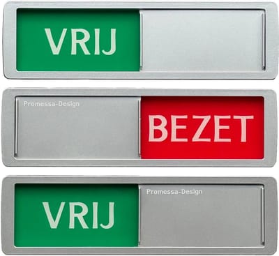 Vrij - Bezet Schuifbordje - Hoge Kwaliteit - Aluminium Look - 17,5 cm x 5 cm x 0,6 cm - Voordeelverpakking 3 stuks - Promessa Design.