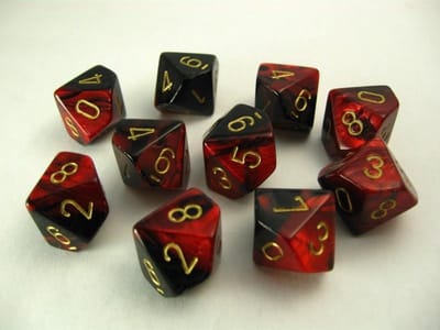 Chessex Gemini Zwart-Rood/goud D10 Dobbelsteen Set (10 stuks)