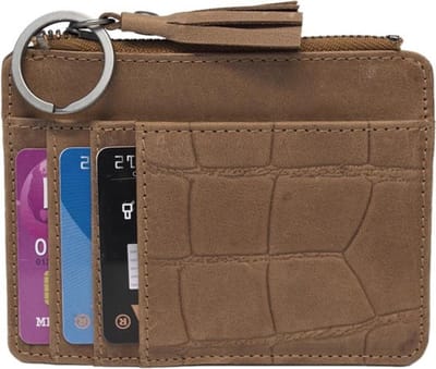 Pasjeshouder - Pasjeshouder Lichtbruin Leer Met Kroko Print – Leren Pasjeshouder – Creditcardhouder - Compact Model