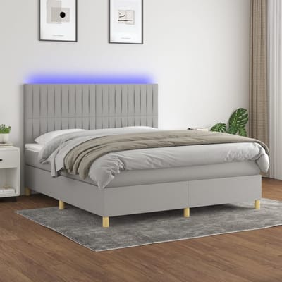 vidaXL - Boxspring - met - matras - en - LED - stof - lichtgrijs - 160x200 - cm
