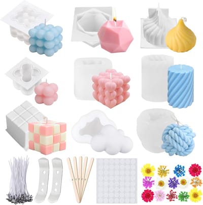 DIY Silicone Kaars Mold Set - 9 Stuks 3D Vorm voor Geurkaarsen en Zeep