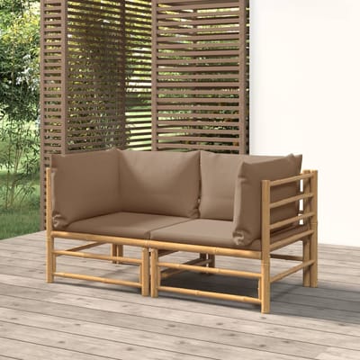 vidaXL - Tuinhoekbanken - 2 - st - met - kussens - bamboe - taupe