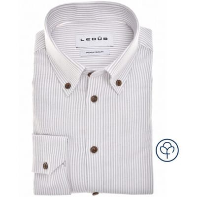 Ledûb Overhemd Slim Oxford Button-Down Vertical Stripe Licht Grijs / male