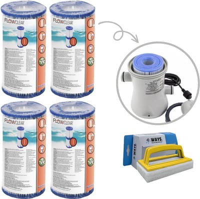 Bestway - Type I filters geschikt voor filterpomp 58381 - 4 stuks & WAYS scrubborstel