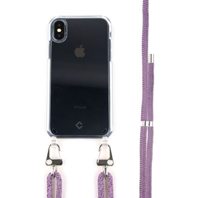 Coverzs Transparant case met paars koord geschikt voor Apple iPhone X/Xs - Telefoonhoesje met koord - Backcover hoesje met koord