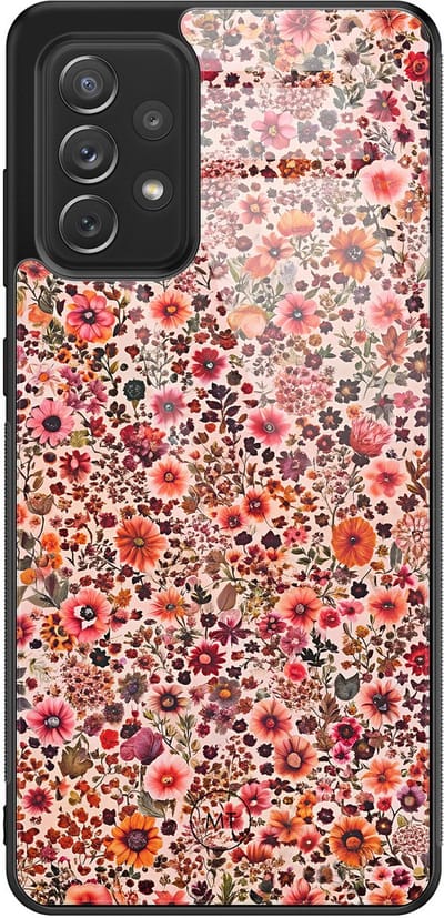 Hoesje geschikt voor Samsung Galaxy A52 5G - Vintage floral - Hard Case Zwart Back Cover - Bloemen - Rood - Mooie Telefoonhoesjes