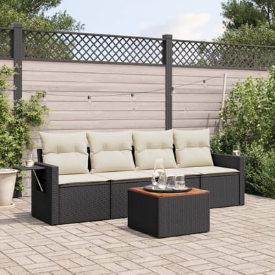 vidaXL - 5-delige - Loungeset - met - kussens - poly - rattan - zwart