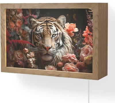Wandlamp 30x20 cm - Oplaadbaar - Tijger - Dier - Natuur - Bloemen - Botanisch - Wandlampen binnen woonkamer - Slaapkamer lamp met kabel - Decoratieve nachtlamp - Vloerlamp snoer