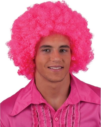 Funny Fashion Afropruik - knalroze - volwassenen - Disco/Party - Neon - Pride