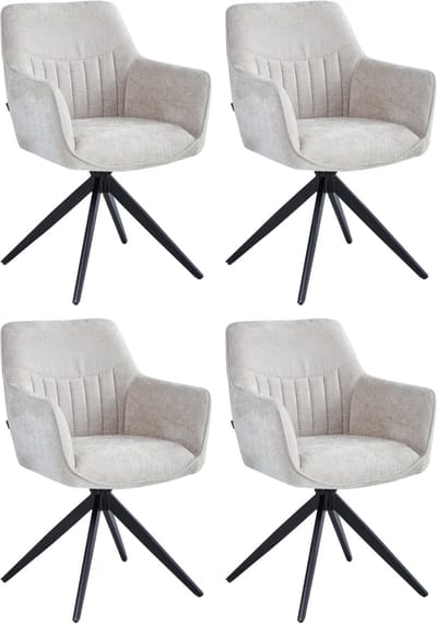 Colenis® - New Yade Eetkamerstoel - Set Van 4 - Beige - Chenille Stof - Industrieel - 180° - Draaistoel