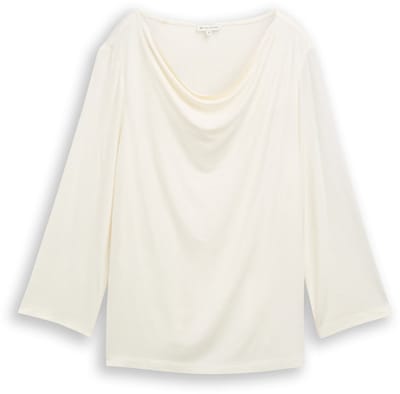 Tom Tailor - Shirt met lange mouwen en watervalkraag - Maat XXL - Whisper White