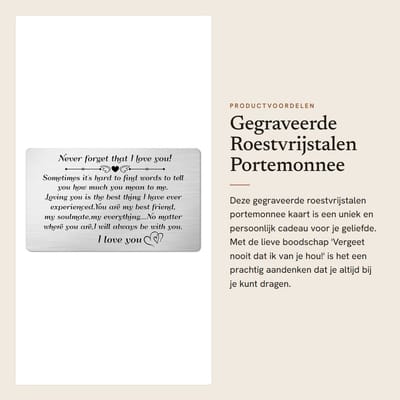 Dailygoods - Gegraveerde Roestvrijstalen Portemonnee Kaart met Liefdevolle Boodschap