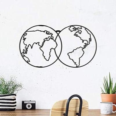 Metalen Wereldkaart - Wanddecoratie Kaart - Woonkamer Decoratie - Uniek Ontwerp - 68 x 38 cm - Mat Zwart