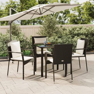 vidaXL - 5-delige - Tuinset - met - kussens - poly - rattan - zwart