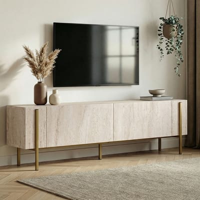 Asir - TV-standaard - Travertijn, Goud - 100% met melamine gecoat spaanplaat - 192 x 37 x 14 cm