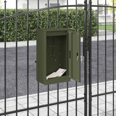 vidaXL - Brievenbus - met - opslag - met - slot - Olijfgroen - 30 - x - 20 - x - 55 - cm - Staal