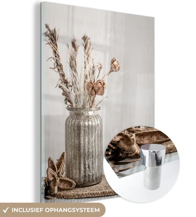 MuchoWow® Glasschilderij 30x40 cm - Schilderij acrylglas - Droogbloemen - Pastel - Stilleven - Foto op glas - Schilderijen