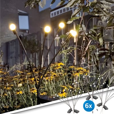 Solar tuinverlichting pad 'Miami' - Set van 6 priklampen - Warm wit licht (2700K) - 12 lumen - IP44 - Buitenlamp op zonne-energie