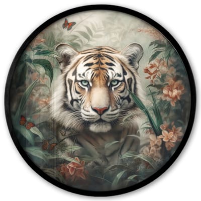 Poster in lijst Rond - Fotolijst 40x40 cm - Posters - Tijger - Vlinders - Dieren - Jungle - Bloemen - Ronde posterlijst zwart - Decoratie - Wanddecoratie woonkamer - Muurdecoratie slaapkamer