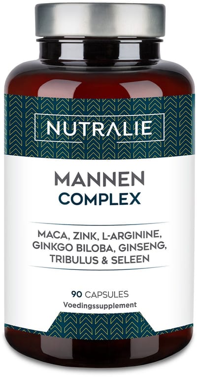Nutralie Mannen Complex - 90 Capsules - Supplementen voor Mannen - L-Arginine 1000mg, Maca 500mg, Koreaans Ginseng, Ginkgo Biloba, Tribulus, Zink & Selenium