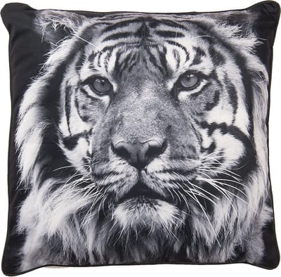 Clayre & Eef Sierkussen 45x45 cm Grijs Synthetisch Vierkant Tijger Kussenhoes met Kussenvulling