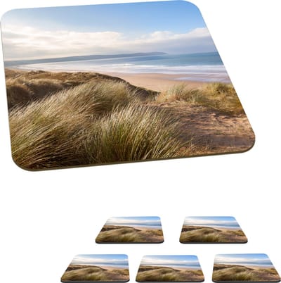 Onderzetters voor glazen - Zee - Duin - Planten - 10x10 cm - Glasonderzetters - 6 stuks