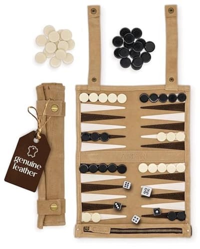 Reis Backgammon Set van 100% Leer - Oprolbaar en Ideaal voor Onderweg