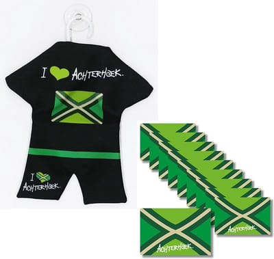 Achterhoek - Auto hanger - Zuignap - Zwart-groen - Vlag - 21 x 16 cm - 10x Achterhoek Sticker - 7,5 x 5 cm - Groen