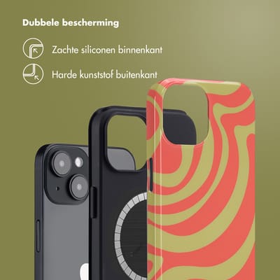 Selencia Hoesje - Geschikt voor Apple iPhone 14 - Backcover geschikt voor MagSafe - Wavy Swirl Orange Fern
