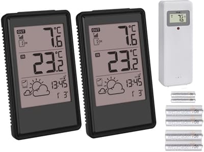 Draadloze Weerstation met 2 Displays - Weersvoorspelling, Radio Klok, Buitensensor, Alarmfunctie