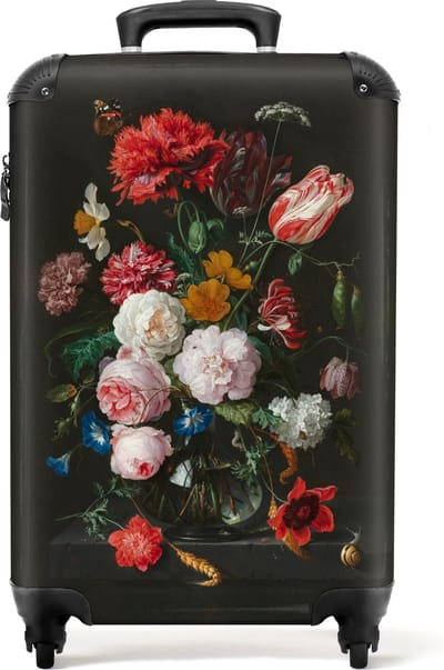 NoBoringSuitcases.com - Koffer dames zwart - 55x40x20 cm en 55x35x25 cm - Trolley handbagage vrouwen - Valiezen met wieltjes volwassenen - Princess bloemen - Zwarte reiskoffer op wielen - Kleine rolkoffer lichtgewicht - Vakantie artikelen