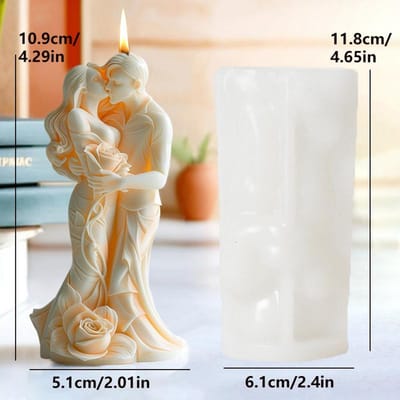 Moule 3D en silicone pour bougies en forme de couple de roses, pour hommes et femmes, pour décoration de mariage, cadeau de Saint-Valentin, en résine beige