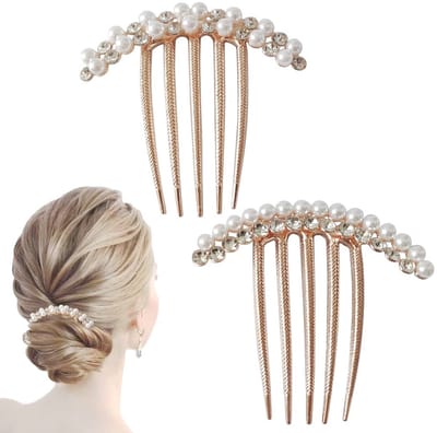 2 stuks parel Haarspeld - Kam Speldjes - Kristal Diamant Kammen - Opsteekkammen - Kam Haarspeldjes - Damesdecoraties - Haarspeldjes - Bruiloft, Feest, Dagelijks, Haaraccessoires - Wit