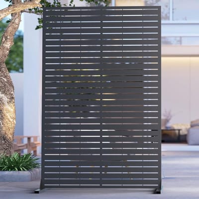 Metalen Privacyscherm - Buiten Privacypaneel - Terras Afschermen - Vrijstaande Standaard - 183 x 112 cm - Zwart