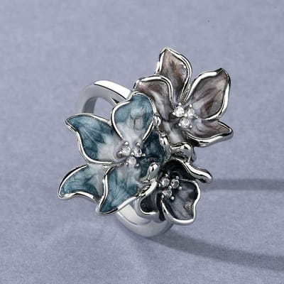 Eenvoudige Chinese Stijl Spat Inkt Effect Druppel Rubber Set met Retro Bloemen Dames Ring Zircon No. 10 gray