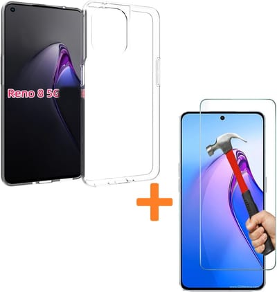 Backcover Hoesje Geschikt voor: OPPO Reno 8 Pro Transparant TPU Silicone Soft Case + 1X Tempered Glass Screenprotector