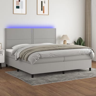 vidaXL - Boxspring - met - matras - en - LED - stof - lichtgrijs - 200x200 - cm